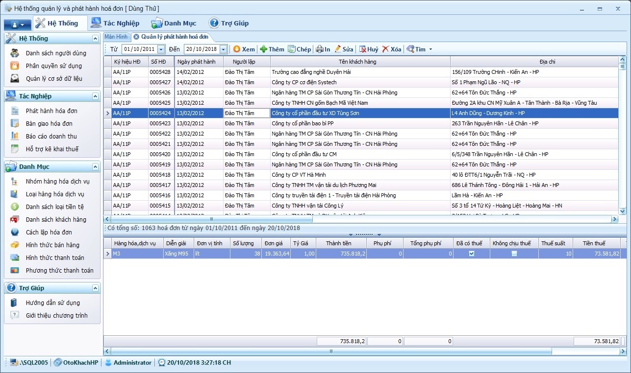 Danh sách hóa đơn